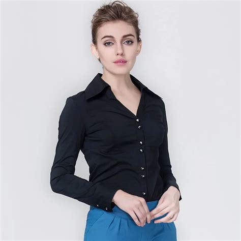 New Elegant Korean Slim Blackwhite Office Lady Shirt Business Attire