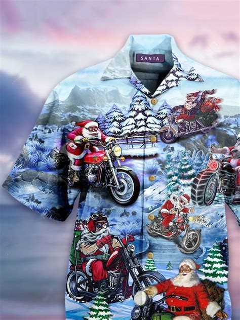 Men S Santa Claus Party Motorcycle Ugly Hawaiian Christmas Shirts Royaura