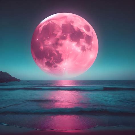 Pink Moonrise Premium Ai Generated Image