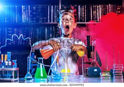 Boy Doing Experiments Laboratory Explosion Laboratory Stock Photo Edit