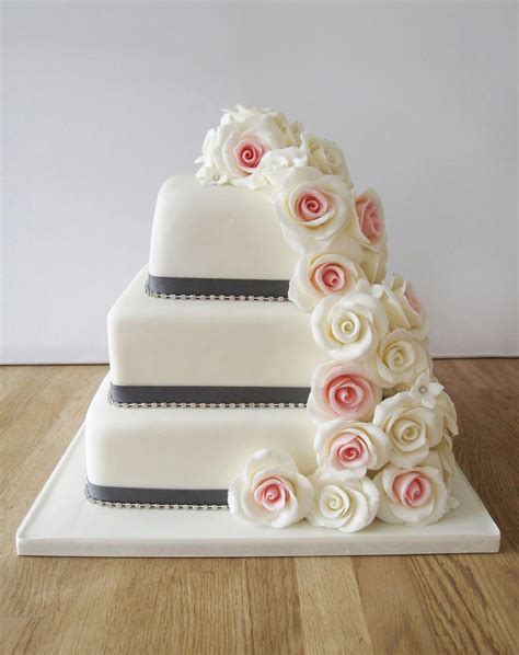 Square Wedding Cake With Cascading Roses The Cakery Leamington Spa