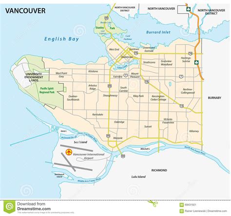 Vancouver Road And Nighborhood Map Stock Illustration Illustration Of