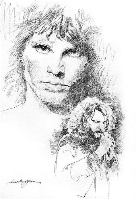 Jim Morrison Faces Pencil On Watercolor Paper Drawing By David Lloyd