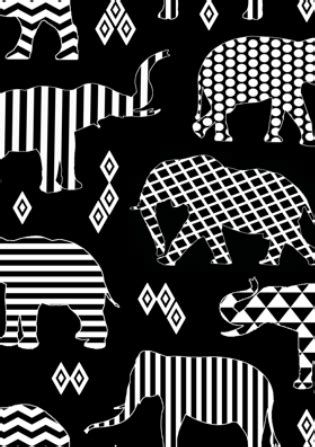 Looking for the best wallpapers? Geometric elephants in black and white on fabric ...