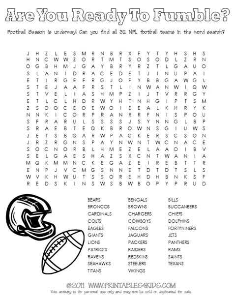 All 32 Nfl Teams Football Wordsearch Printables For Kids Free Word