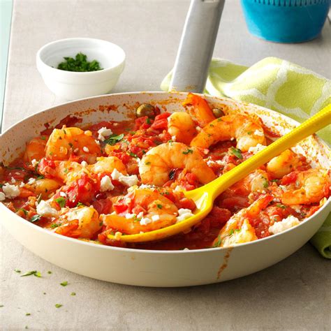 There is so much flavor going on here: Feta Shrimp Skillet Recipe | Taste of Home