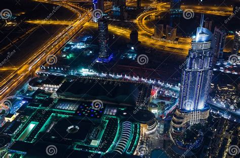 Uae Dubai 06142015 Downtown Dubai Futuristic City Neon Lights And