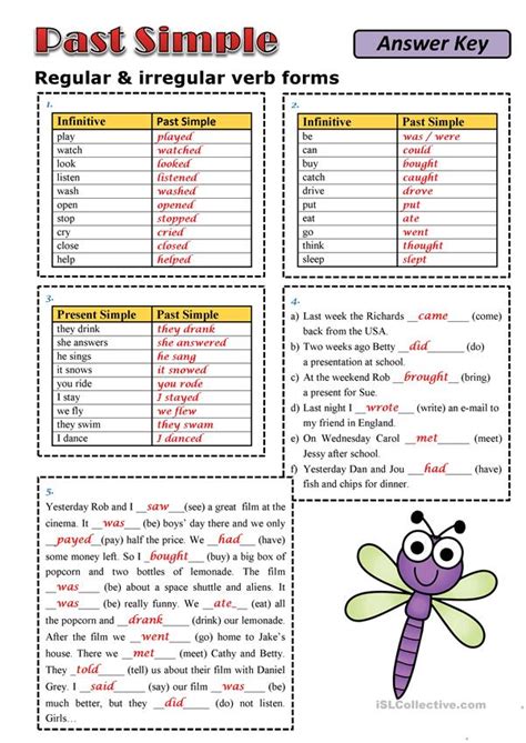 Past Simple Regular And Irregular Verb Forms English Esl Worksheets