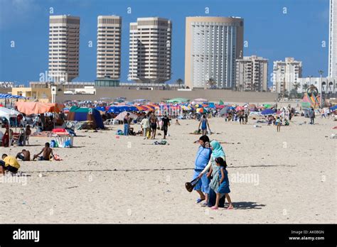 Tripoli Libya Mediterranean Beach Scene Summer Corinthia Hotel