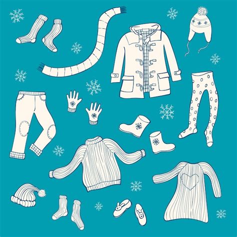 Premium Vector Set Of Winter Clothing Items