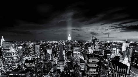 Grayscale Photo Of City Buildings Monochrome New York City Cityscape