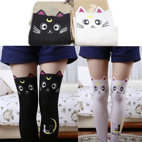 Sailor Moon Cat Luna Stockings Socks Pantyhose Anime Cosplay Props Black White In Costume