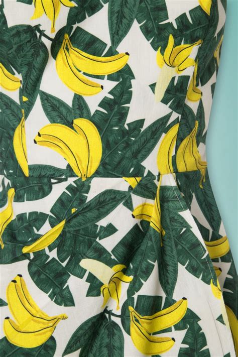 50s Mahina Tropical Banana Sarong Dress In Green And Yellow