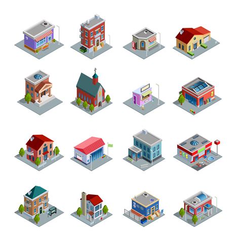 Building Isometric Icons Set 476740 Vector Art At Vecteezy