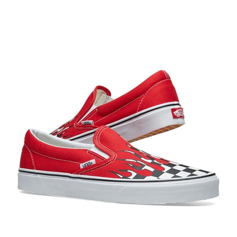 Vans Classic Slip On Checker Flame Racing Red And True White End Jp