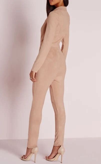 Bulk Formal Long Sleeve Nude Faux Suede Zip Front Jumpsuits Buy Suede