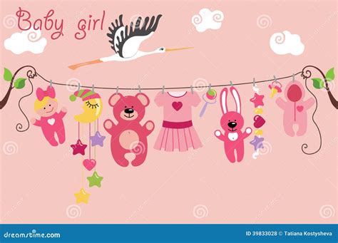 Cute Cartoon Baby Set Baby Girl Items Stock Vector Illustration Of