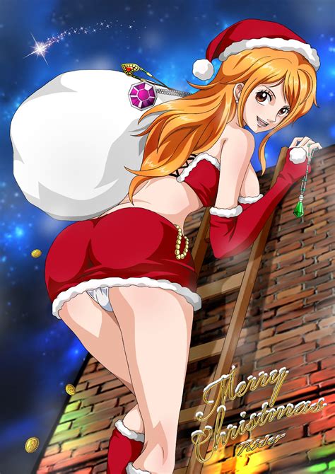 Rule 34 Ass Breasts Christmas Christmas Outfit Climbing Female Looking Back Nami One Piece