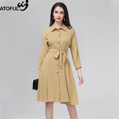 Atoful Women Dress 2018 Spring Autumn Plus Sizedress 34 Sleeve A Line