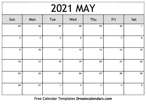 Calendar May 2021 Printable Free Letter Templates
