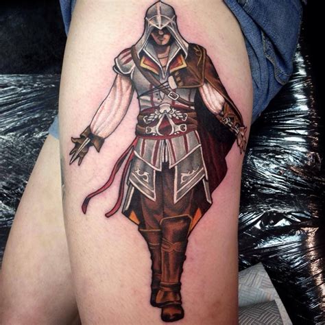 Assassins Creed Tattoo On Leg By Paul Priestley Assassins Creed