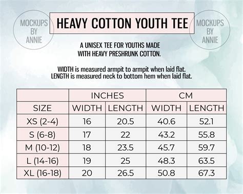 T Shirt Size Chart Youth