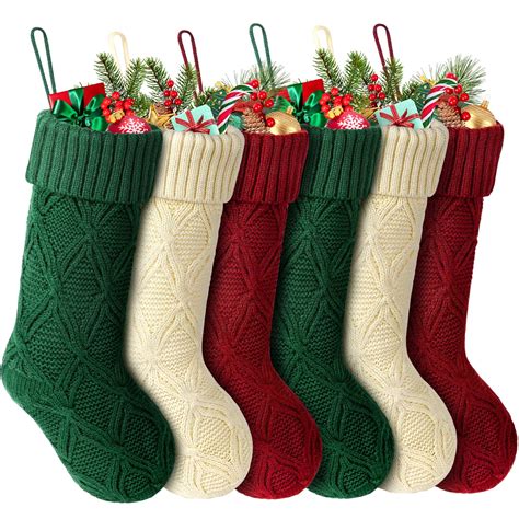 ayieyill 6 pcs christmas stockings knitted xmas stockings double sided 18 inches fireplace