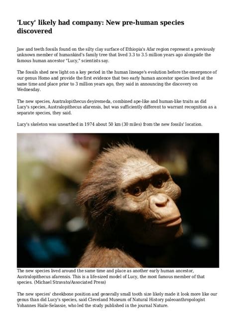 Lucy Likely Had Company New Pre Human Species Discovered