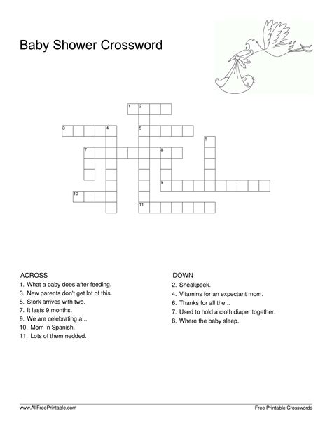 A Fun And Free Baby Shower Crossword Puzzle Printable Baby Crossword