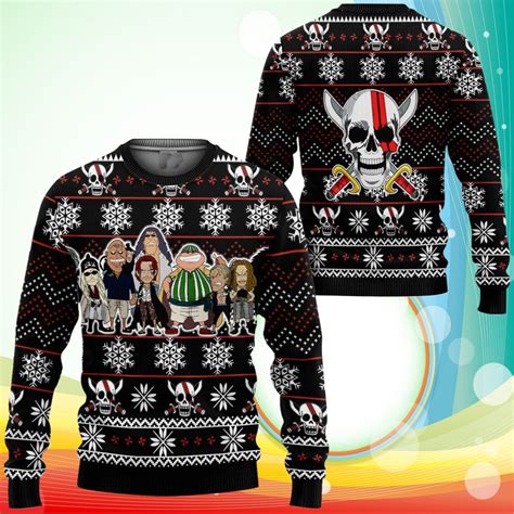 Red Hair Pirates Ugly Christmas Sweater Anime One Piece Xmas Ts