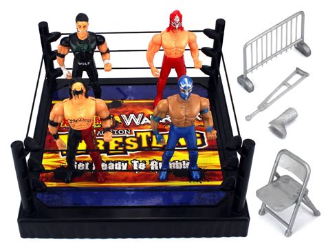 Vt Action Warriors Wrestling Toy Figure Play Set W Ring 4 Toy Figures