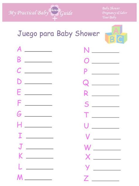 Juego Para Baby Shower Abc Bebé Pinterest Shower Baby Spanish