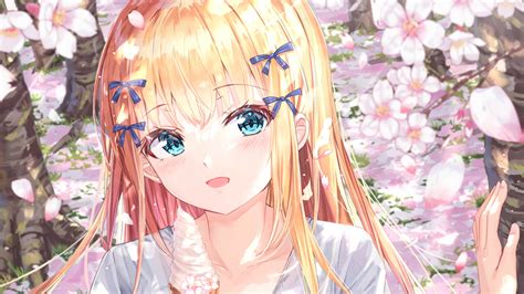 Blue Eyes Blonde Anime Girl Flowers Background Hd Anime Girl Wallpapers