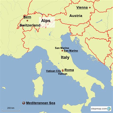 Stepmap Austria Switzerland Italy Alps Landkarte Für Italy