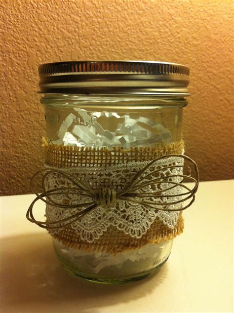 Mason Jar Wrapped In Burlap And Lace With Twine Bow Mason Jar