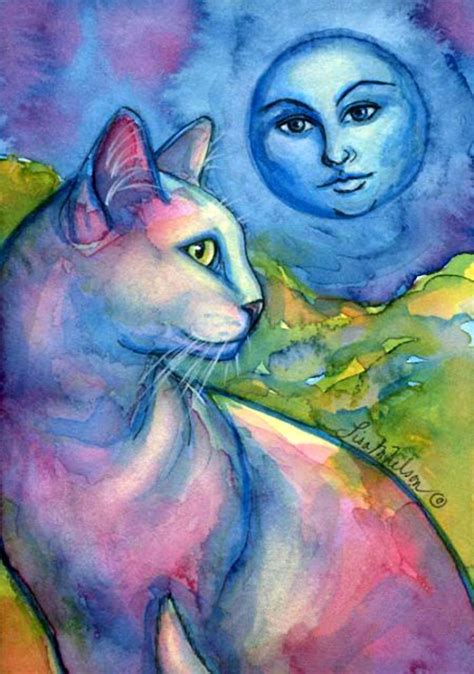 Blue Moon And White Cat Par Lisa Nelson Pop Art Cat Fantasy Art