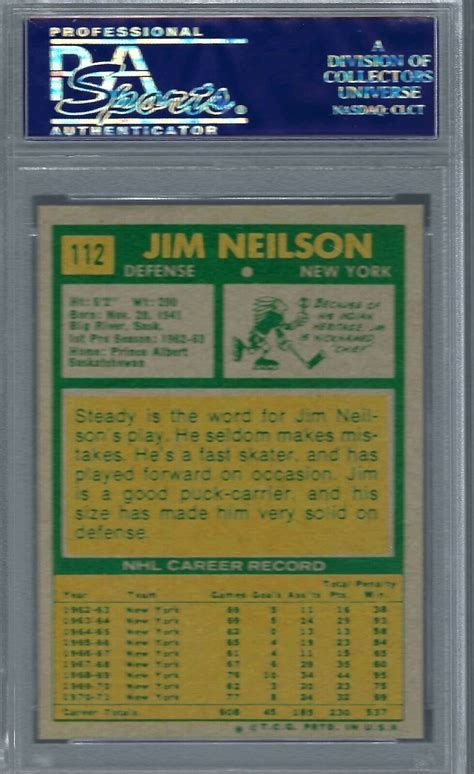 1971 Topps Hk 112 Psa 7 Jim Neilson Rangers 112 Ebay