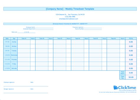 Weekly Timesheet Template Free Excel Timesheets Clicktime