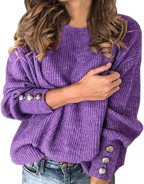 Akqithjk Womens Jumpers Cardigans Sweaterautumn Winter Women Knitted Sweaters Casual Purple O