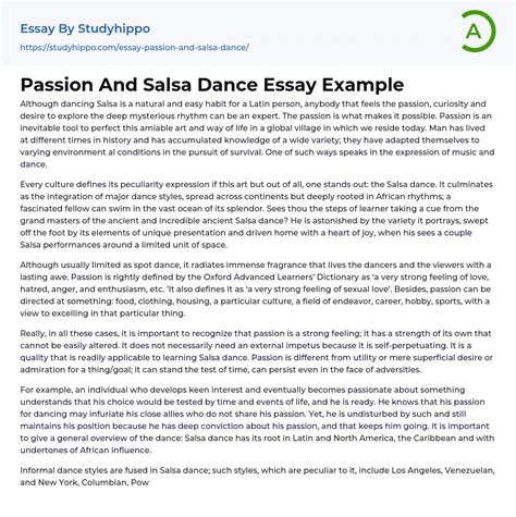 Passion And Salsa Dance Essay Example