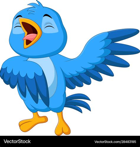 Cartoon Blue Bird Singing On White Background Vector Image