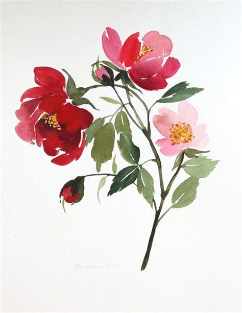 105 X 135 Botanical Red Roses Watercolor By Yaochengdesign 13000