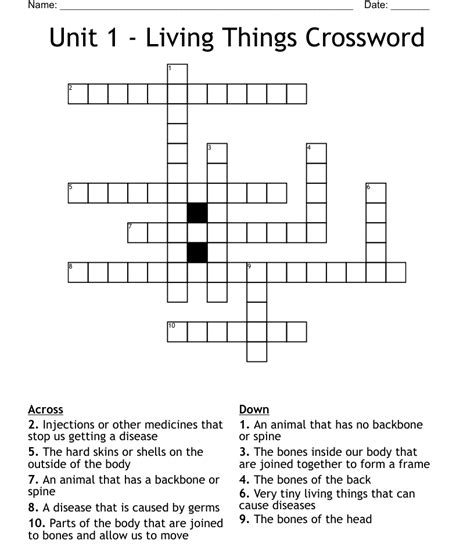 Unit 1 Living Things Crossword Wordmint