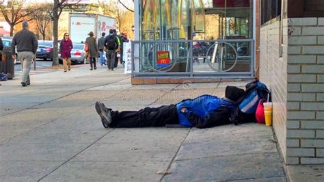 Homeless Man Sleeping On Sidewalk Editorial Photography Image Of Blue