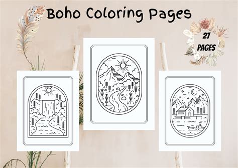 Boho Coloring Pages 27 Printable Pages Boho Landscape Etsy Uk