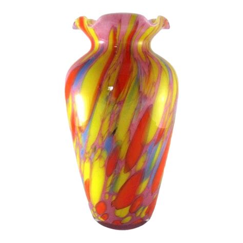 Vintage Hand Blown Multi Colored Glass Vase By Lavorazione Arte Murano