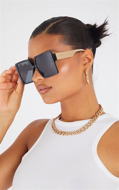 Black Squareframe Slimline Sunglasses Prettylittlething Usa
