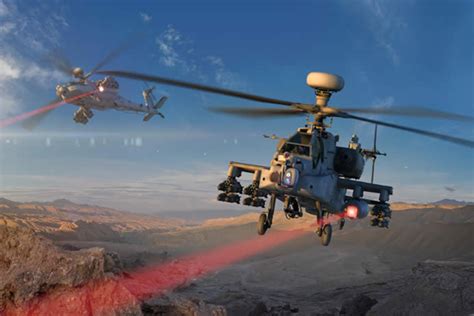 Apache Helicopter Fires High Energy Laser Against A Ground Target At