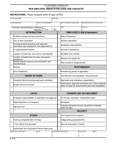 Orientation Checklist Template For New Employee