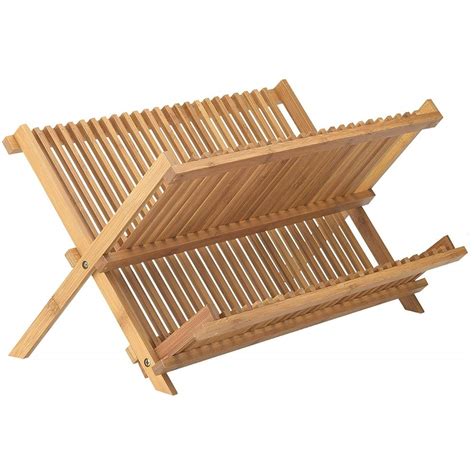 Bamboo Dish Drying Rack 2 Tier And Folding Collapsible 185 X 13
